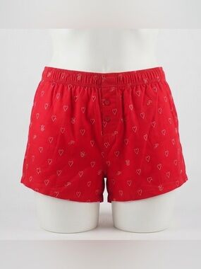 Victoria's Secret PINK Boxer Pajama Shorts XS Red White Heart Print Excellent